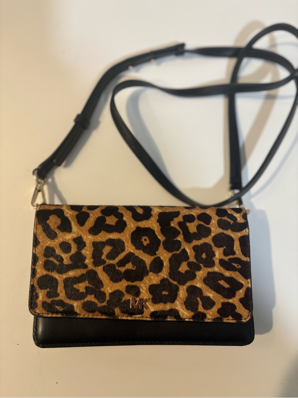 Michael Kors Leopard-print Calf Hair Jet Set Charm Small Phone Crossbody Bag.
